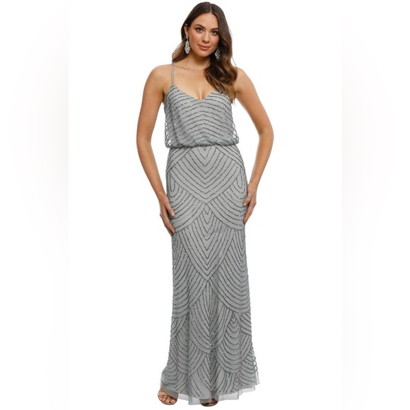 Adrianna Pappel | Art Deco Beaded Blouson Dress in Blue Mist - Picture 2 of 12
